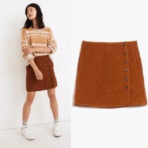 MADEWELL Corduroy Quilted Mini Skirt Side Buttons Pockets in Warm Coffee Size 8